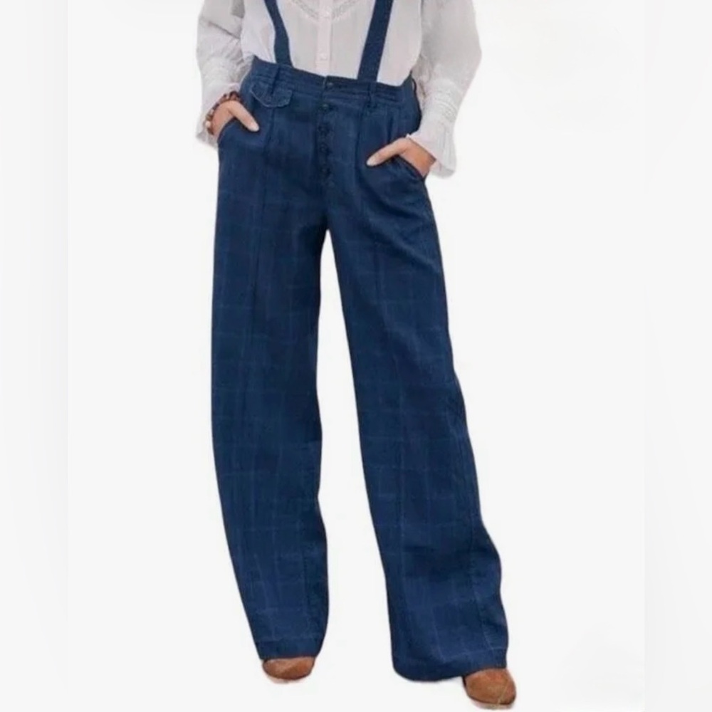 Sundance Roseville Suspender Linen Blend Pants Women’s Size 14 Boho Lagenlook